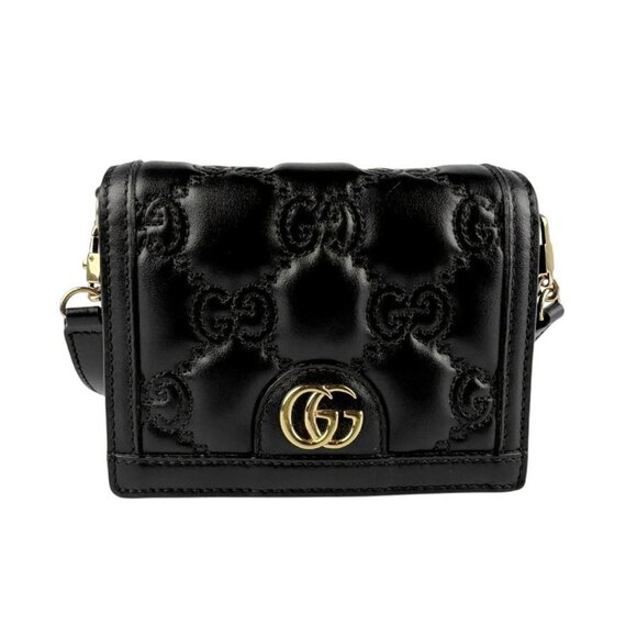 GUCCI Black Leather GG Marmont Shoulder Bag - Picture 1 of 5